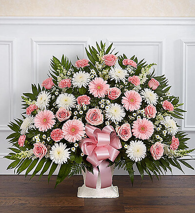 Heartfelt Tribute&amp;trade; Floor Basket- Pink &amp;amp; White