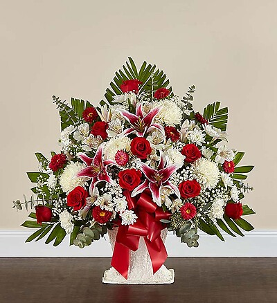 Red Rose and Lily Floor Basket