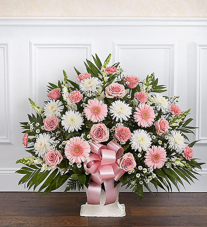 Heartfelt Tribute&amp;trade; Floor Basket- Pink &amp;amp; White